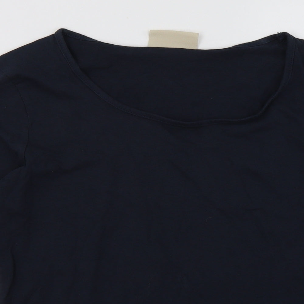 Close-up detail of Avenue women’s blue cotton pullover sweatshirt, size S, pullover