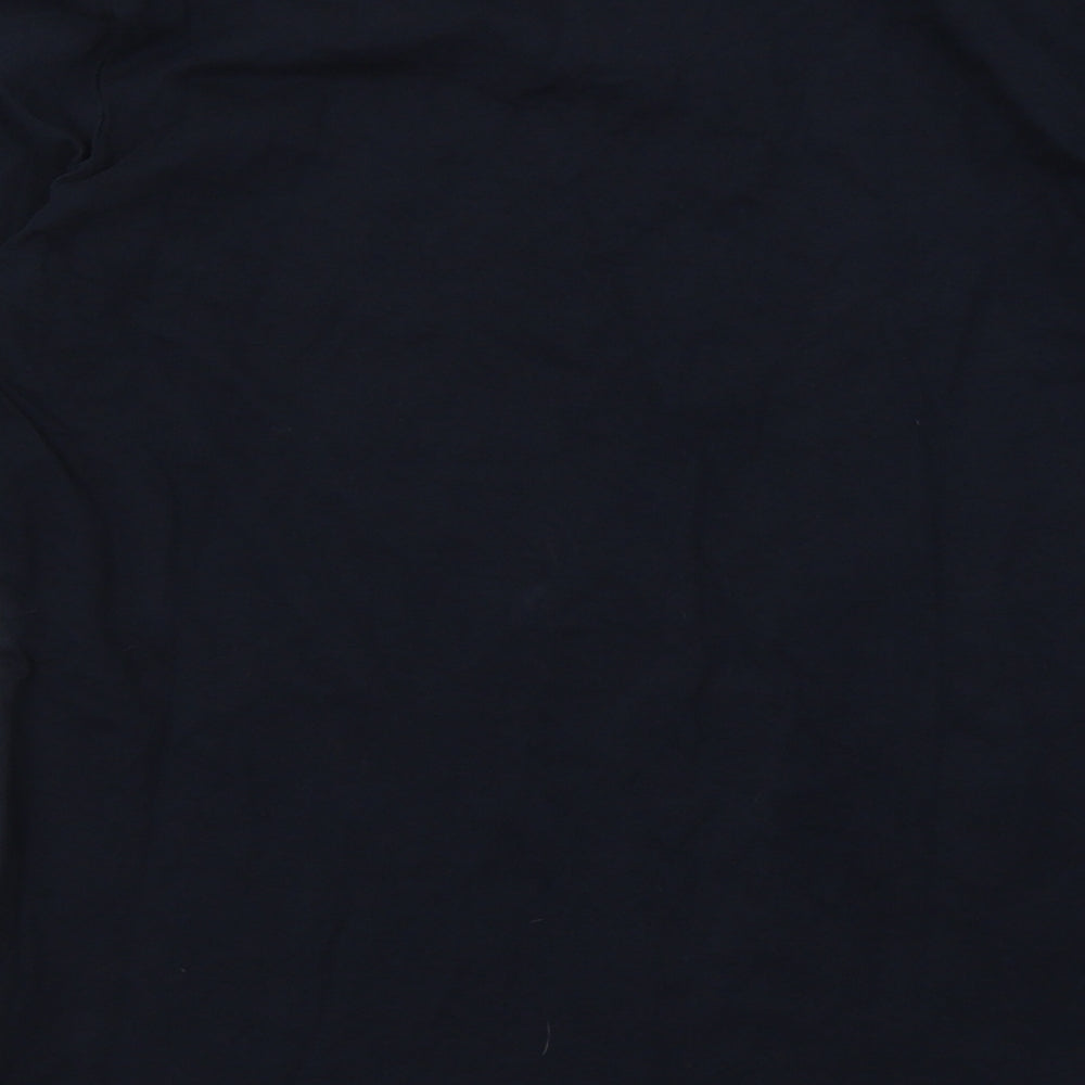 Brand and care label for Avenue women’s blue cotton pullover sweatshirt, size S, pullover
