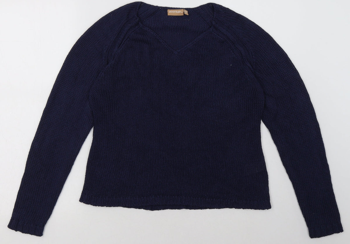 Additional front view of Avenue women’s blue acrylic pullover sweatshirt, size S, pullover