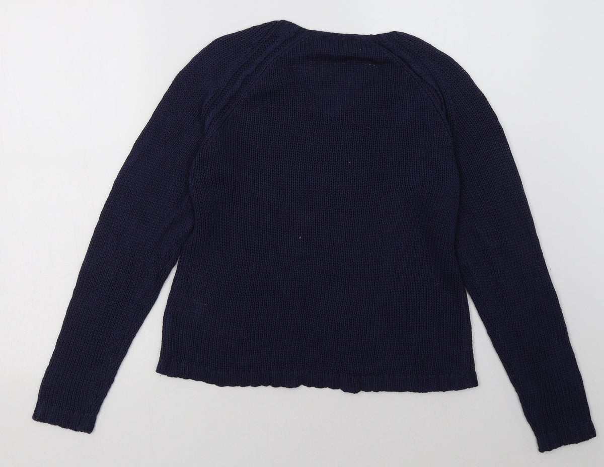 Back view of Avenue women’s blue acrylic pullover sweatshirt, size S, pullover