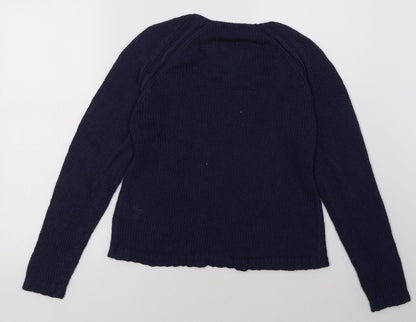 Back view of Avenue women’s blue acrylic pullover sweatshirt, size S, pullover