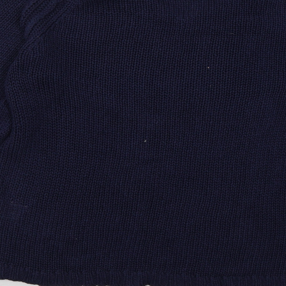 Brand and care label for Avenue women’s blue acrylic pullover sweatshirt, size S, pullover