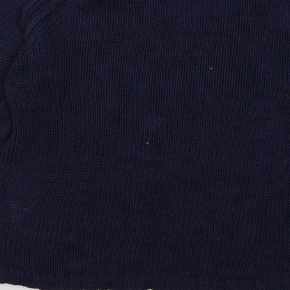 Brand and care label for Avenue women’s blue acrylic pullover sweatshirt, size S, pullover