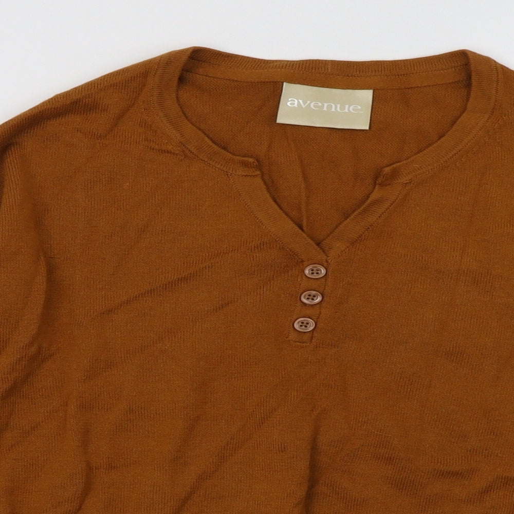 Close-up detail of Avenue women’s brown cotton pullover sweatshirt, size UK 10, pullover