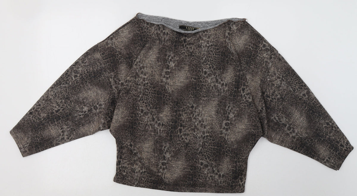 Additional front view of Lipsy women’s brown animal print polyester pullover sweatshirt, size UK 4, pullover