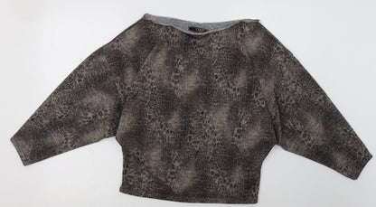 Additional front view of Lipsy women’s brown animal print polyester pullover sweatshirt, size UK 4, pullover