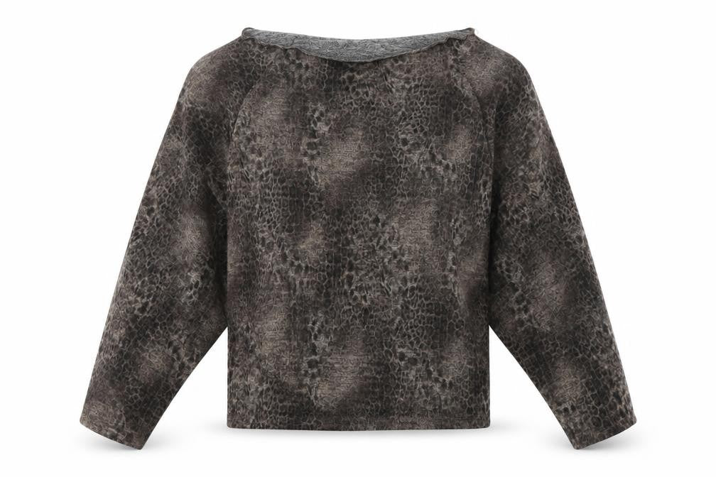 Front view of Lipsy women’s brown animal print polyester pullover sweatshirt, size UK 4, pullover
