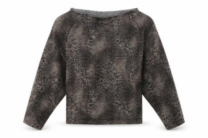 Front view of Lipsy women’s brown animal print polyester pullover sweatshirt, size UK 4, pullover