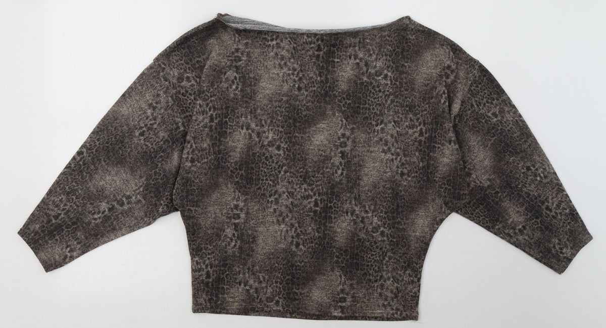 Back view of Lipsy women’s brown animal print polyester pullover sweatshirt, size UK 4, pullover