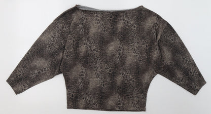 Back view of Lipsy women’s brown animal print polyester pullover sweatshirt, size UK 4, pullover
