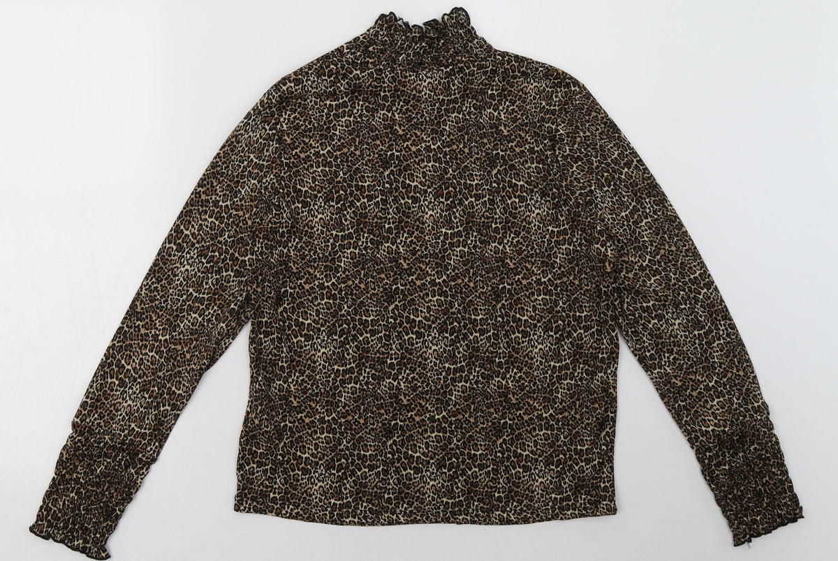 Back view of Primark women’s brown animal print polyester pullover, size UK 8, pullover