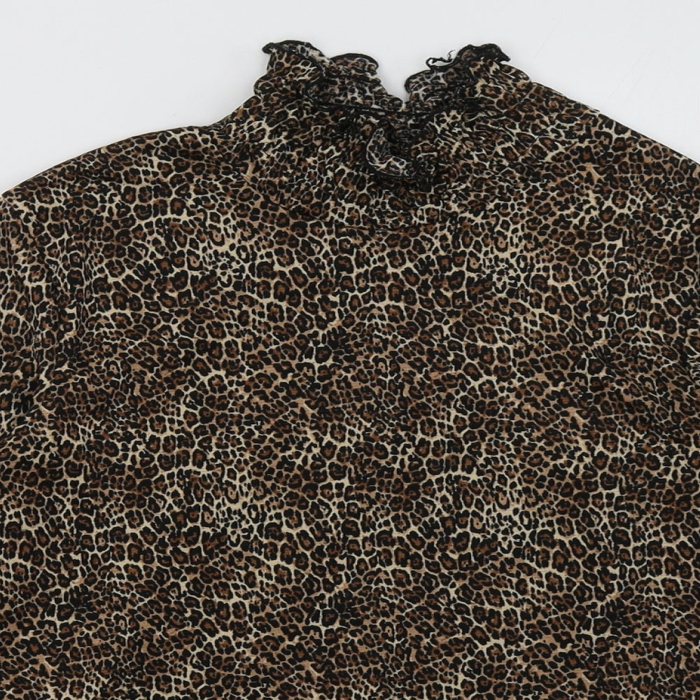 Close-up detail of Primark women’s brown animal print polyester pullover, size UK 8, pullover