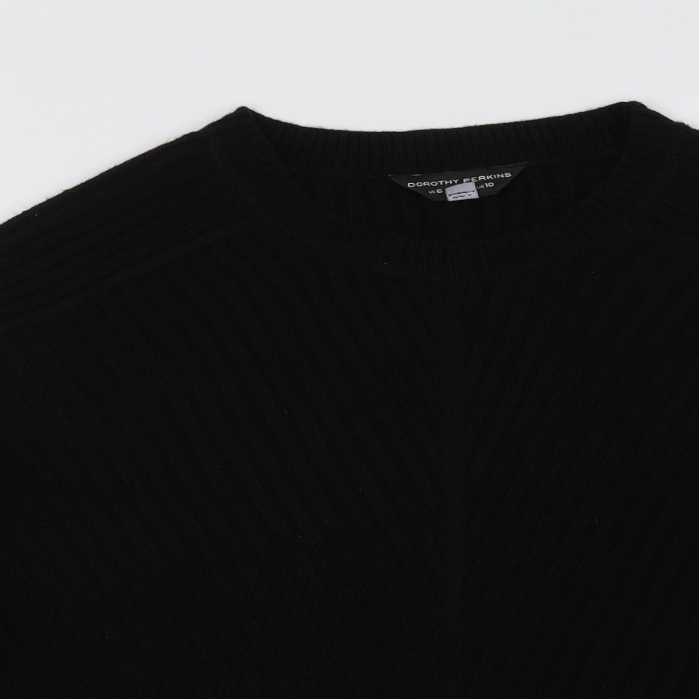 Close-up detail of Dorothy Perkins women’s black acrylic pullover sweatshirt, size UK 10, pullover