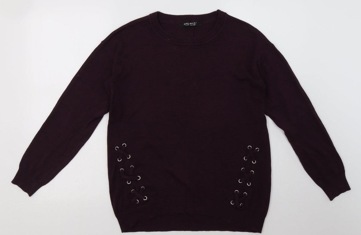 Additional front view of Select women’s purple acrylic pullover sweatshirt, size UK 10, pullover