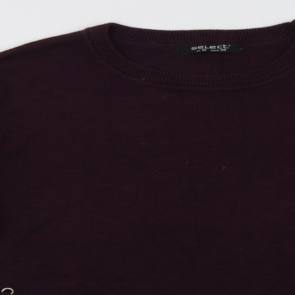 Close-up detail of Select women’s purple acrylic pullover sweatshirt, size UK 10, pullover
