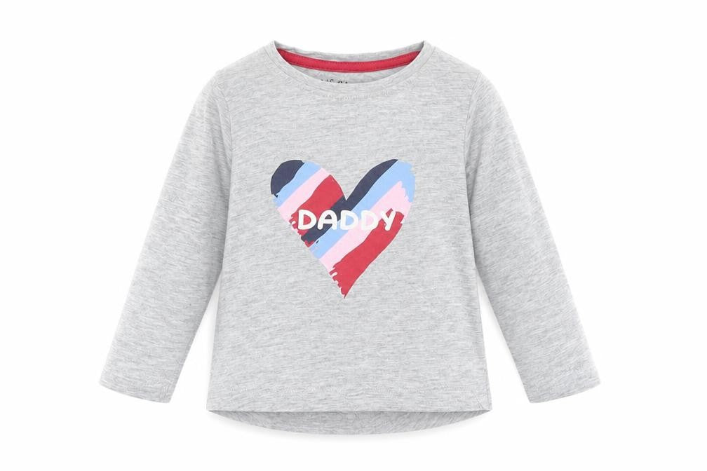 Front view of Matalan girls’ grey cotton basic t-shirt, size 9-12, months round neck - daddy