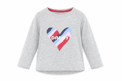 Front view of Matalan girls’ grey cotton basic t-shirt, size 9-12, months round neck - daddy