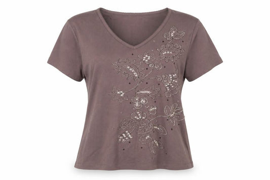 Front view of Bonmarché women’s blue polyester basic blouse, size L, v-neck