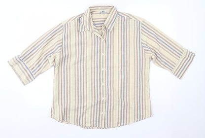 Additional front view of Grenoville women’s multicoloured striped polyester basic button-up, size L, collared