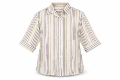 Front view of Grenoville women’s multicoloured striped polyester basic button-up, size L, collared
