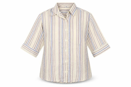 Front view of Grenoville women’s multicoloured striped polyester basic button-up, size L, collared