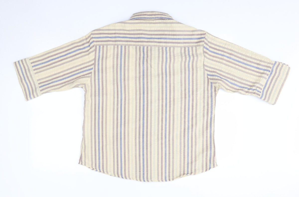 Back view of Grenoville women’s multicoloured striped polyester basic button-up, size L, collared