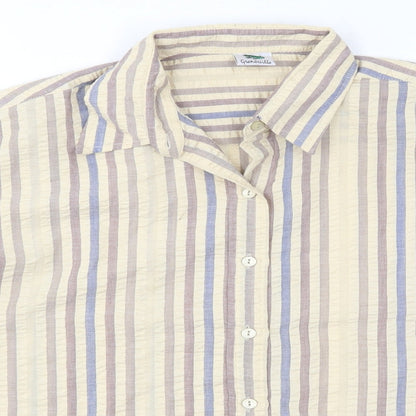 Close-up detail of Grenoville women’s multicoloured striped polyester basic button-up, size L, collared