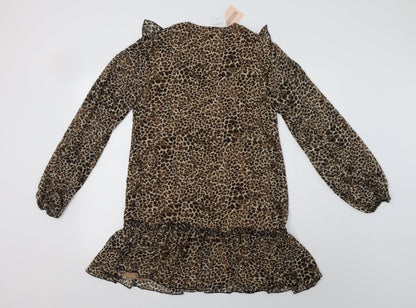 Missg Womens Beige Animal Print Polyester Shift  Size 10  V-Neck