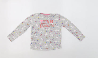 Primark Girls Grey Geometric Cotton Top Pyjama Top Size 5-6 Years   - Unicorn Print