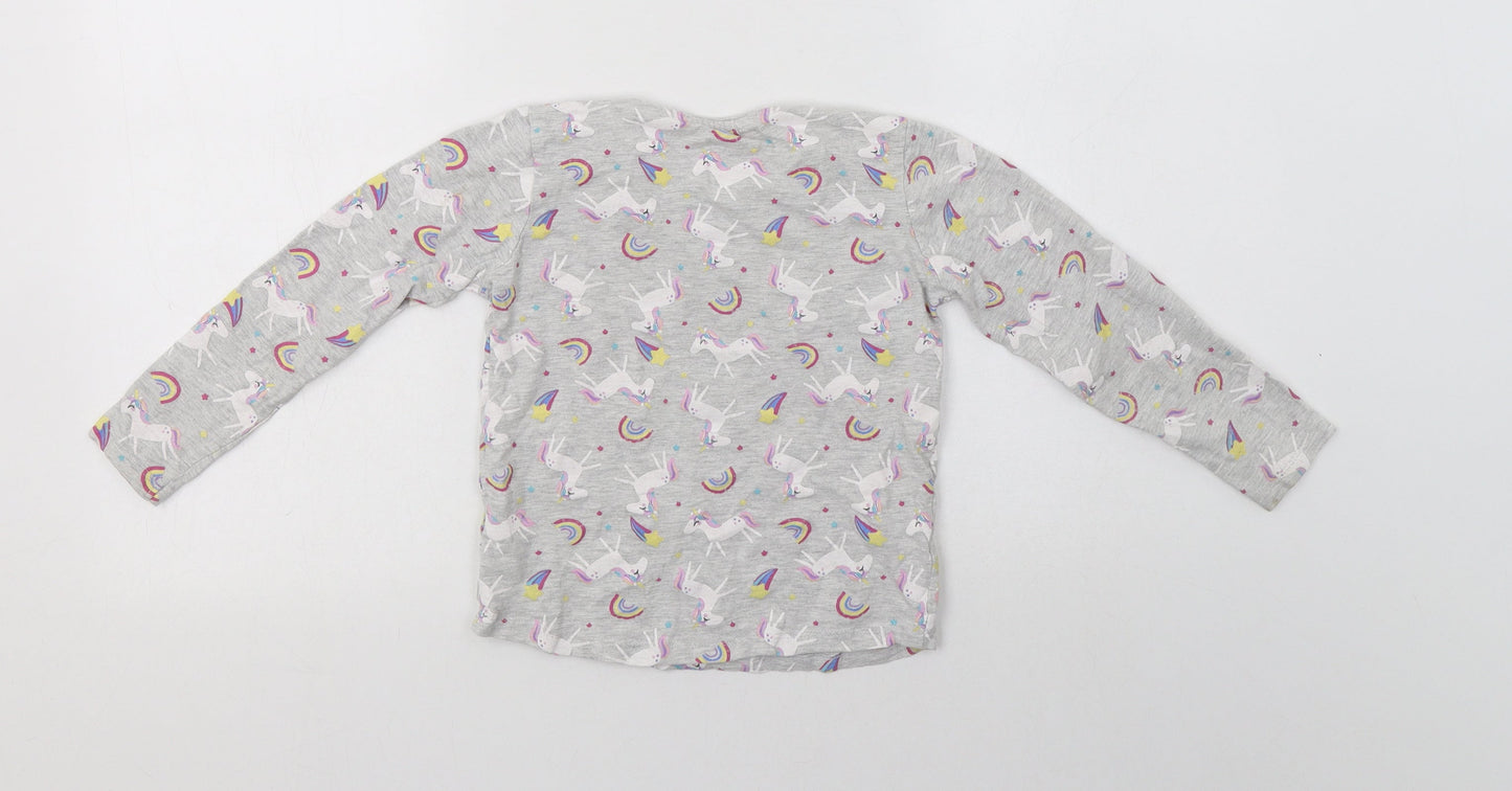 Primark Girls Grey Geometric Cotton Top Pyjama Top Size 5-6 Years   - Unicorn Print