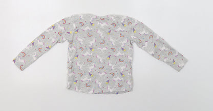 Primark Girls Grey Geometric Cotton Top Pyjama Top Size 5-6 Years   - Unicorn Print