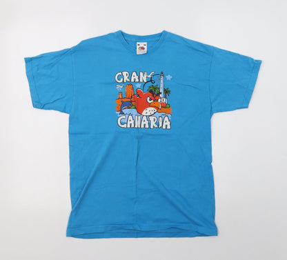 Fruit of the Loom Boys Blue  Cotton Basic T-Shirt Size 12-13 Years Crew Neck  - Gran Canaria