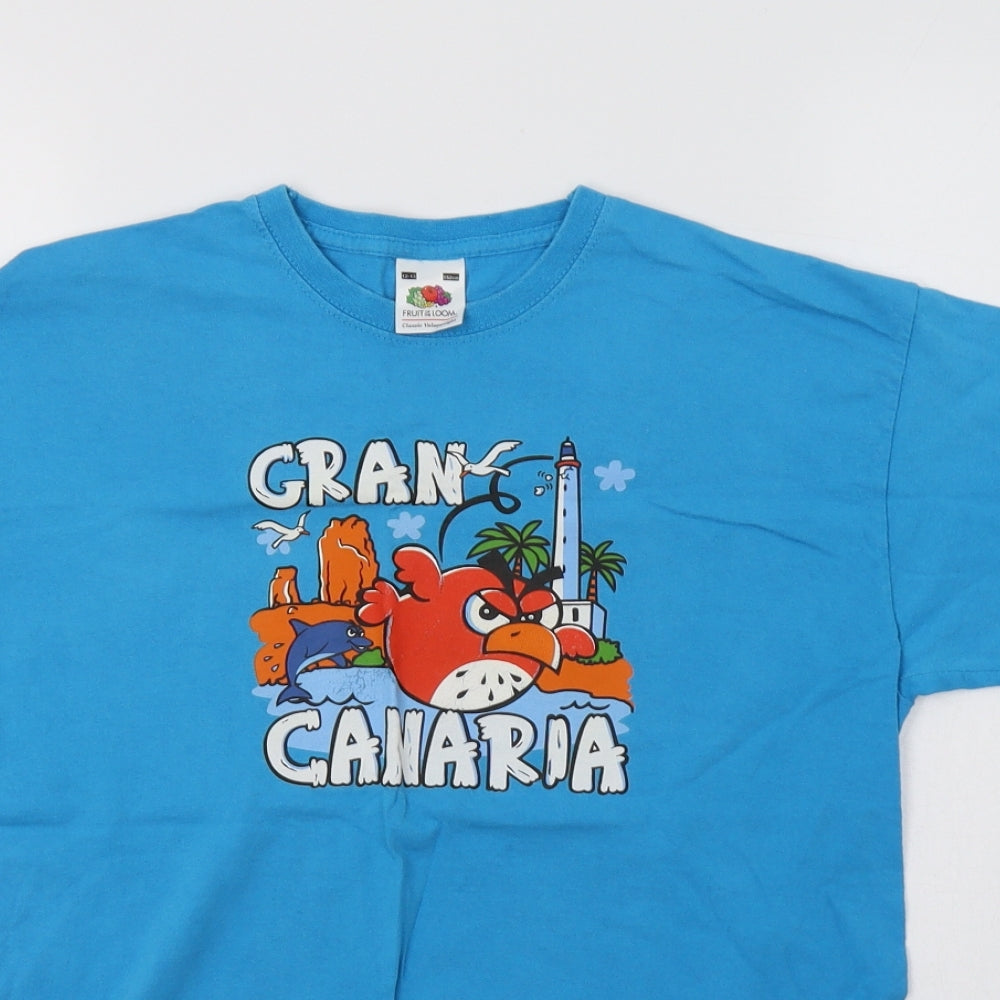 Fruit of the Loom Boys Blue  Cotton Basic T-Shirt Size 12-13 Years Crew Neck  - Gran Canaria
