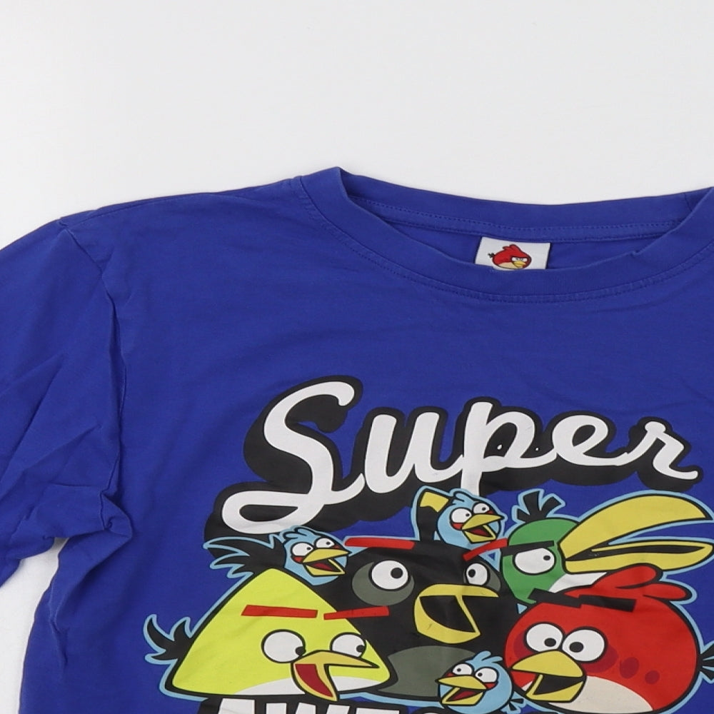 Fashion UK Girls Blue  Cotton Basic T-Shirt Size 11-12 Years Crew Neck  - Angry Birds