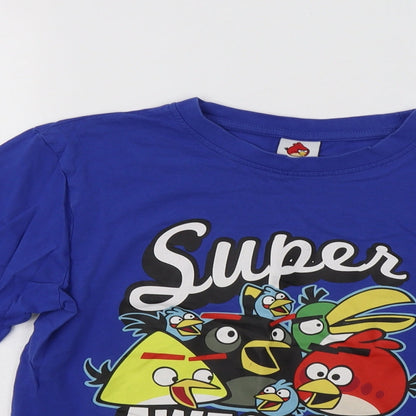 Fashion UK Girls Blue  Cotton Basic T-Shirt Size 11-12 Years Crew Neck  - Angry Birds