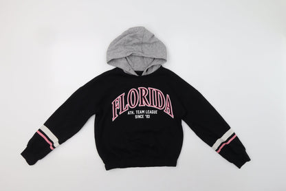 F&F Girls Black Striped Cotton Pullover Hoodie Size 11-12 Years   - Florida