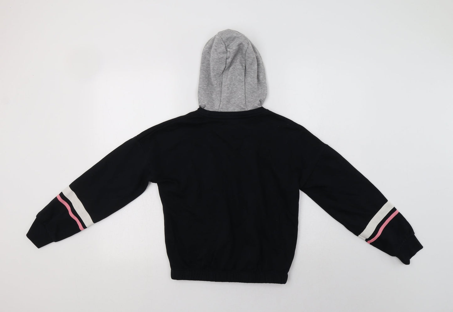 F&F Girls Black Striped Cotton Pullover Hoodie Size 11-12 Years   - Florida