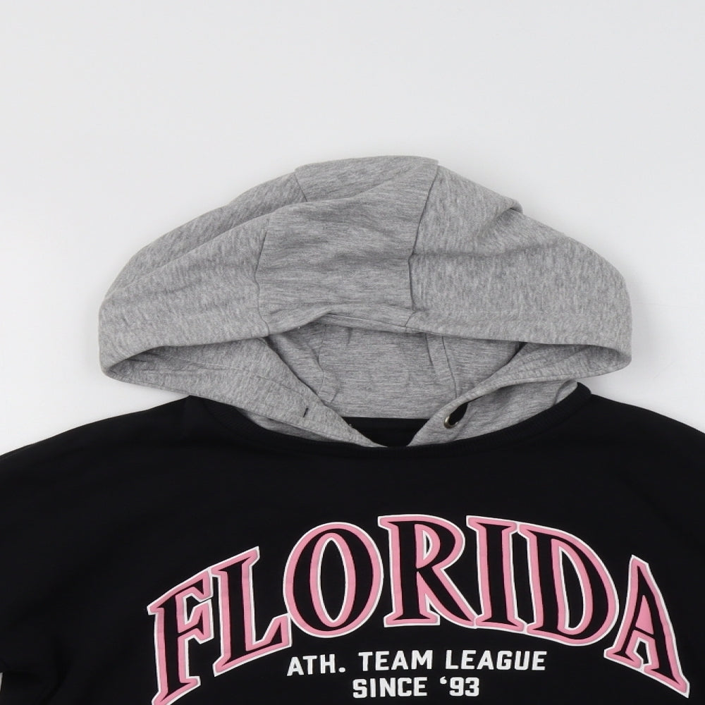 F&F Girls Black Striped Cotton Pullover Hoodie Size 11-12 Years   - Florida