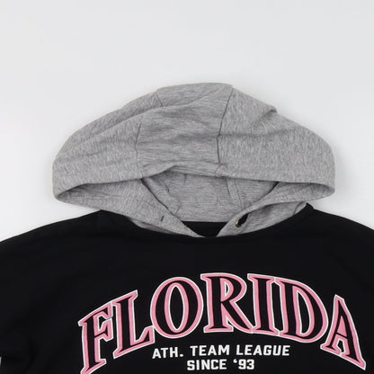 F&F Girls Black Striped Cotton Pullover Hoodie Size 11-12 Years   - Florida