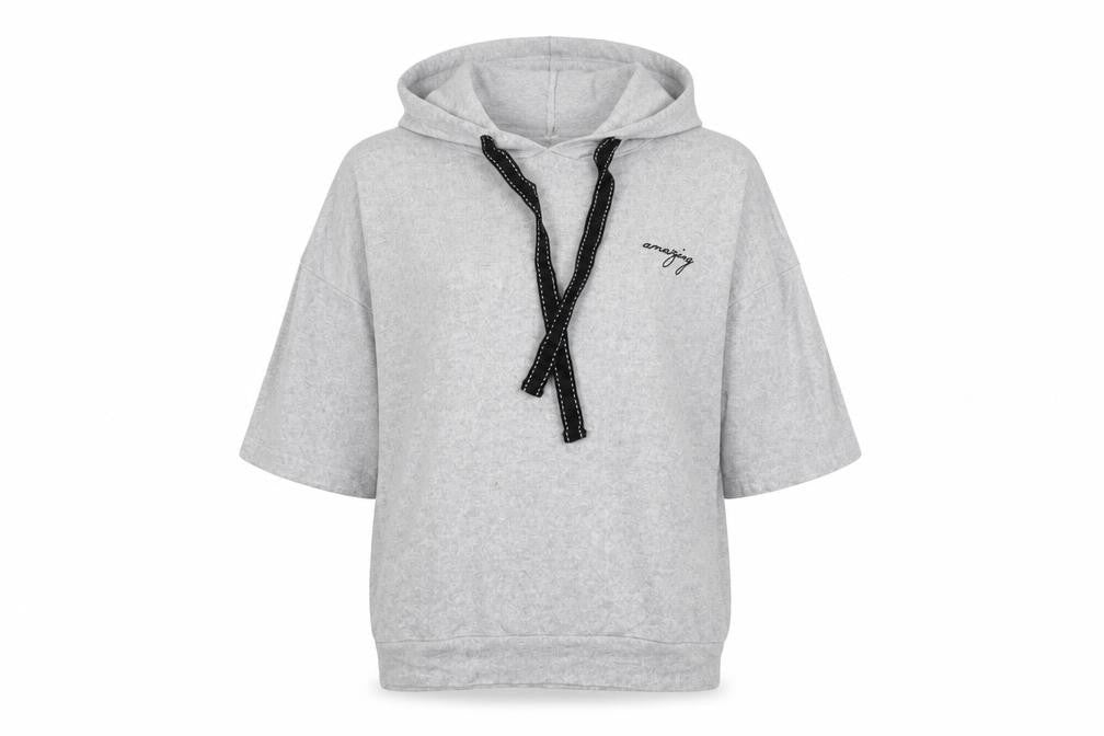 Front view of Primark women’s grey viscose pullover hoodie, size S, - amazing