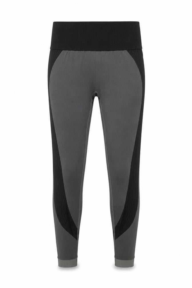 Front view of Soul & Courage women’s grey nylon compression leggings, size S, 26-inch leg regular
