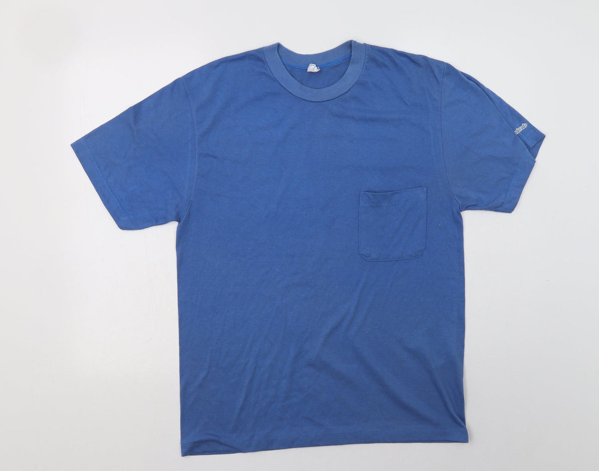 Additional front view of Abanderado women’s blue polyester basic t-shirt, size L, crew neck