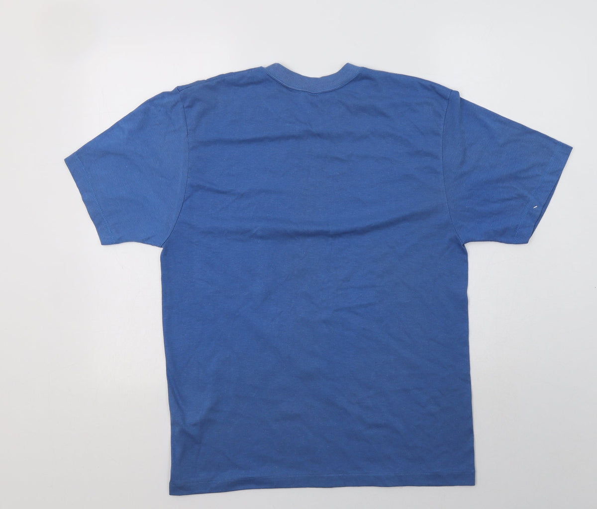 Back view of Abanderado women’s blue polyester basic t-shirt, size L, crew neck
