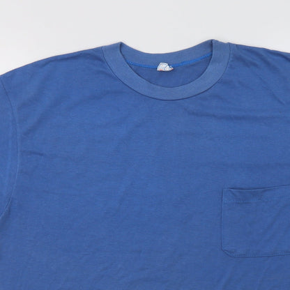 Close-up detail of Abanderado women’s blue polyester basic t-shirt, size L, crew neck