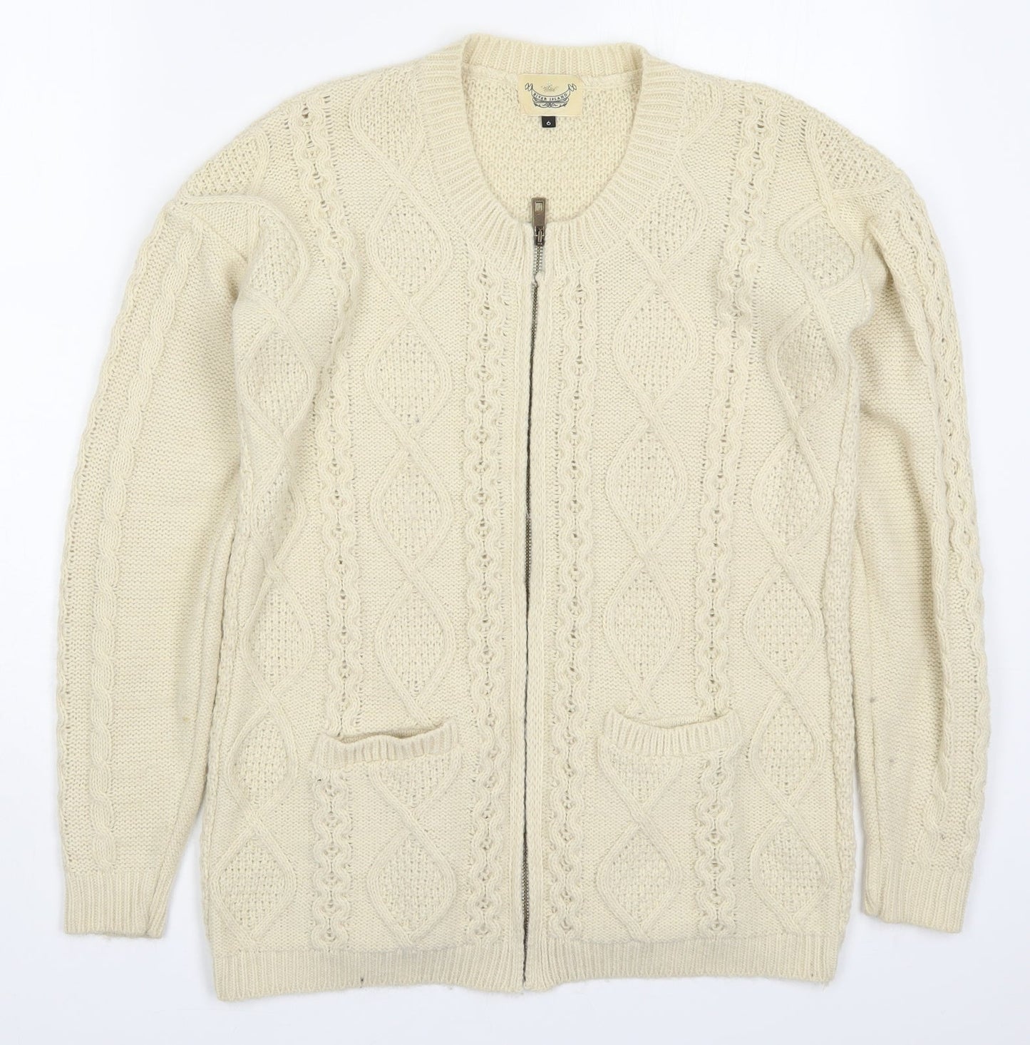 Womens UK Size 6 River Island Beige Full Zip Jumper