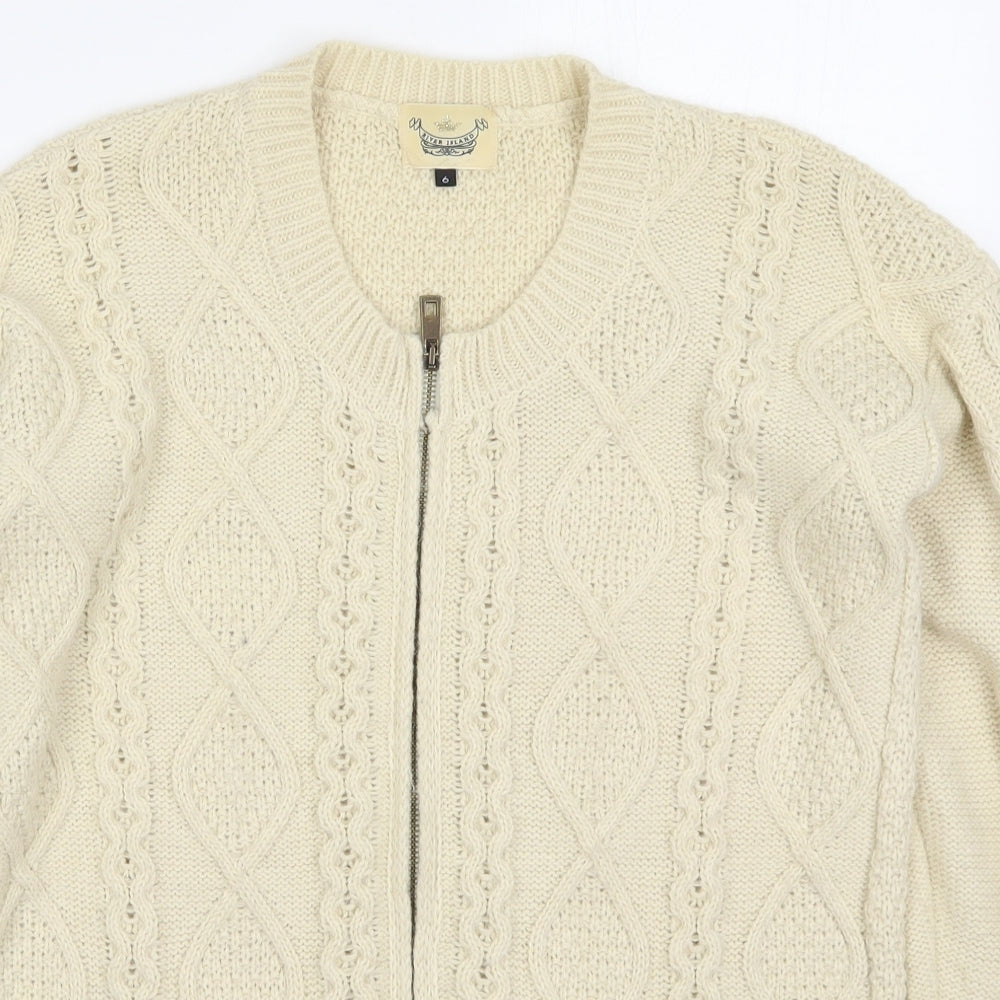 Womens UK Size 6 River Island Beige Full Zip Jumper