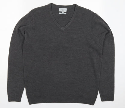 Marks and Spencer Mens Grey V-Neck  Acrylic Pullover Jumper Size L