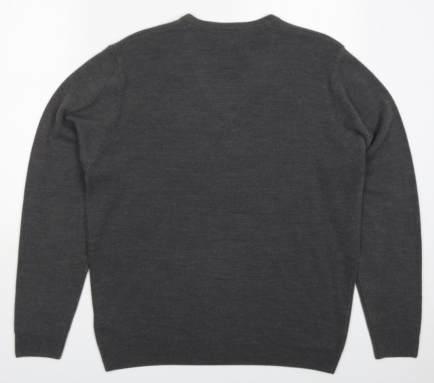 Marks and Spencer Mens Grey V-Neck  Acrylic Pullover Jumper Size L