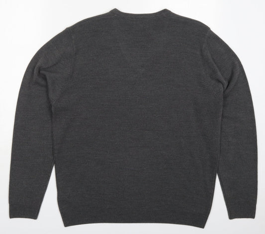Marks and Spencer Mens Grey V-Neck  Acrylic Pullover Jumper Size L