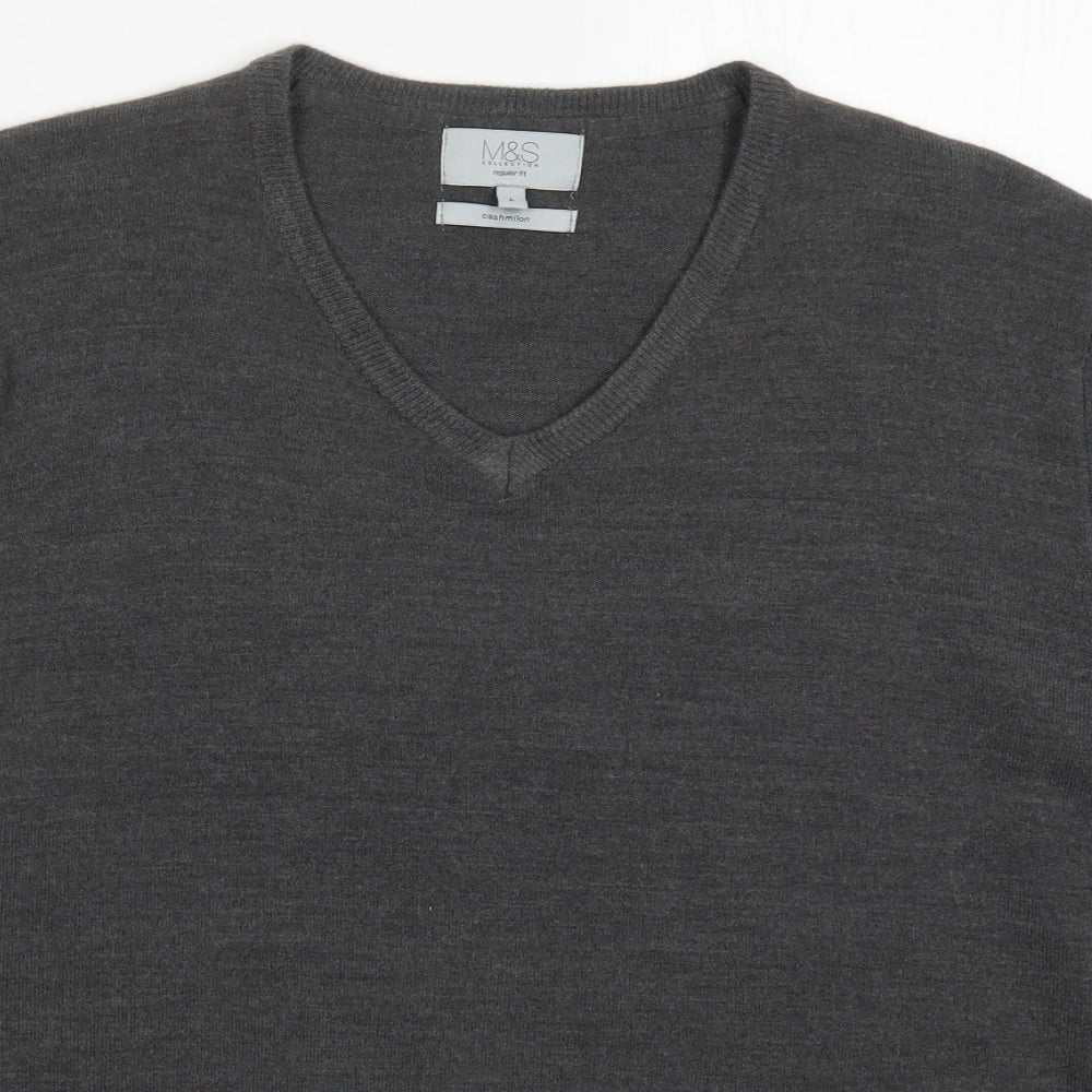 Marks and Spencer Mens Grey V-Neck  Acrylic Pullover Jumper Size L